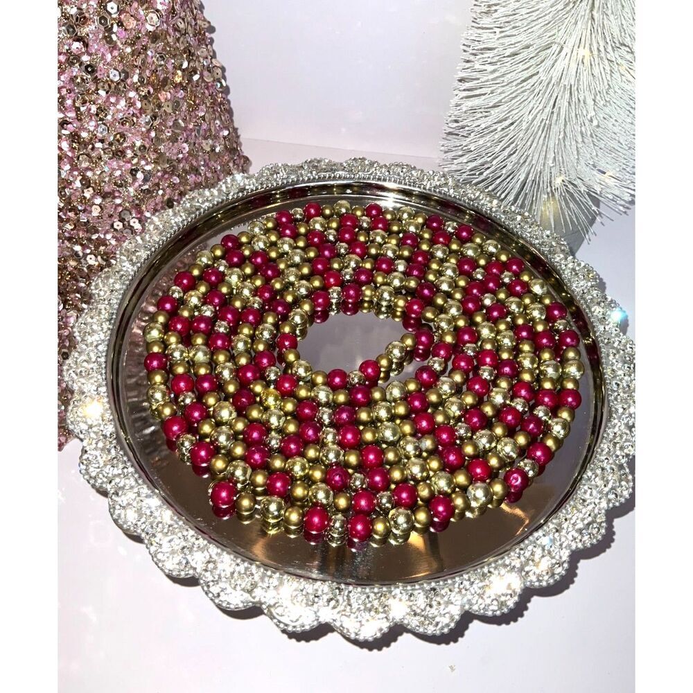 Beautiful strand of Christmas bead garland silver, gold, burgundy must see